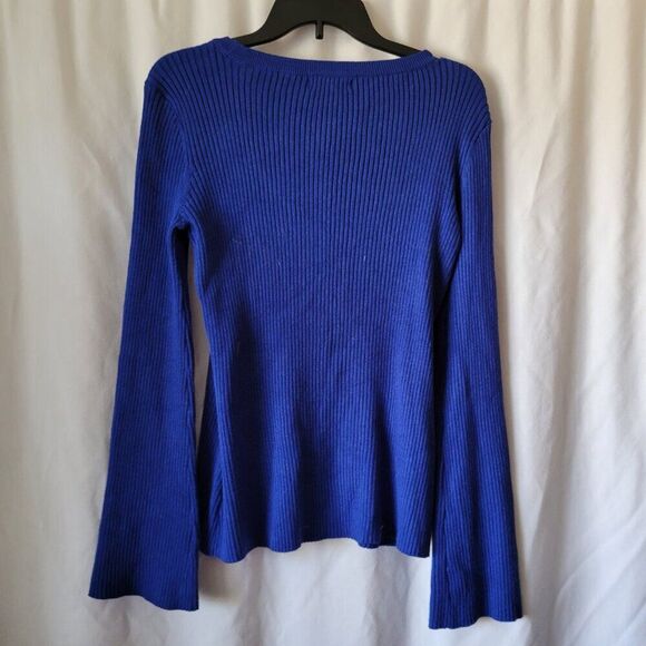 NEW Relativity Sweater Cobalt Blue Y2K gold buttons Sz M Y2K ribbed bold NWT - Picture 6 of 9